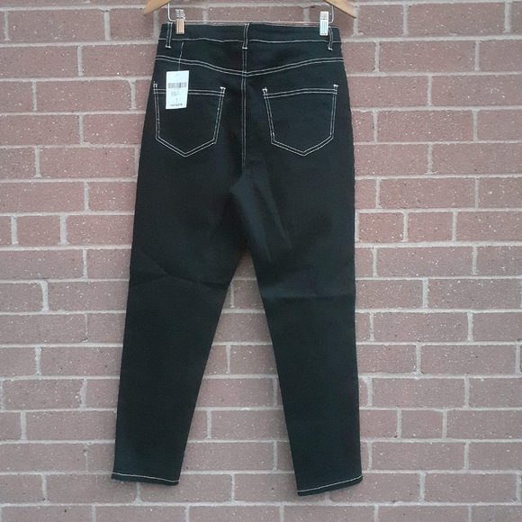 Mom jeans 98%COTTON EXPOSED BUTTON HIGHRISE TAPERED LEG MOM JEANS Lrg, measured - Picture 3 of 6